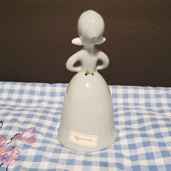 Vintage Lady Porcelain Decorative Bell Blue White 5.25" Tall - Picture 7 of 10